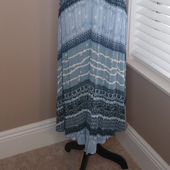 Escape Blu Pepper Maxi Dress Medium blue cross cross back stripes flora - Picture 2 of 5